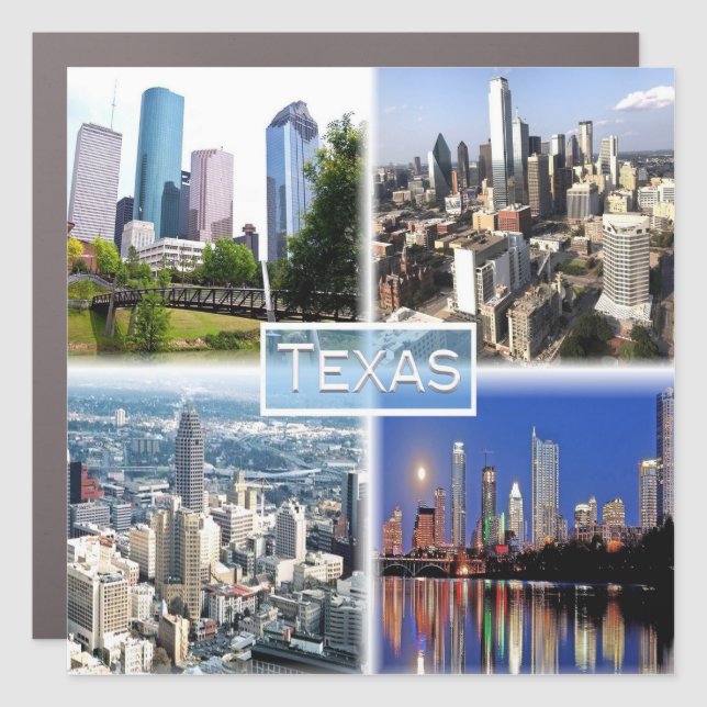 US Texas - Downtown Houston - Downtown Dallas - Car Magnet (Front)