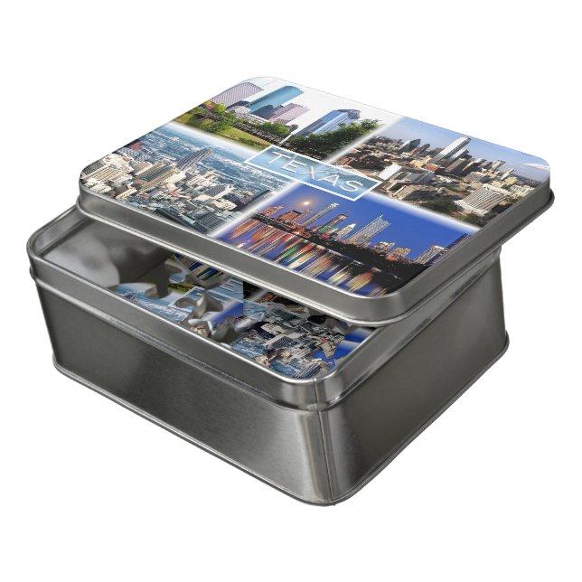 US Texas - Downtown Houston - Downtown Dallas - Jigsaw Puzzle (Lid Open)