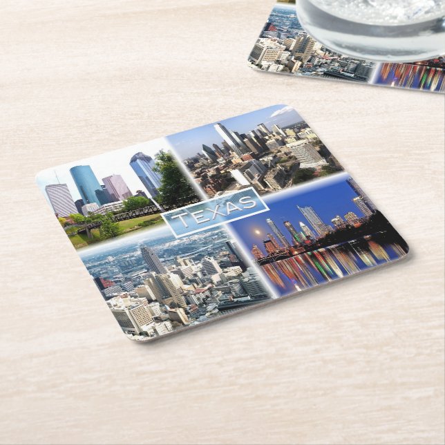US Texas - Downtown Houston - Downtown Dallas - Square Paper Coaster (Angled)