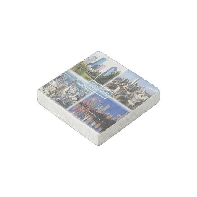 US Texas - Downtown Houston - Downtown Dallas - Stone Magnet (Angled)