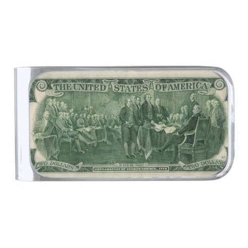 US Two Dollar Bill Silver Finish Money Clip