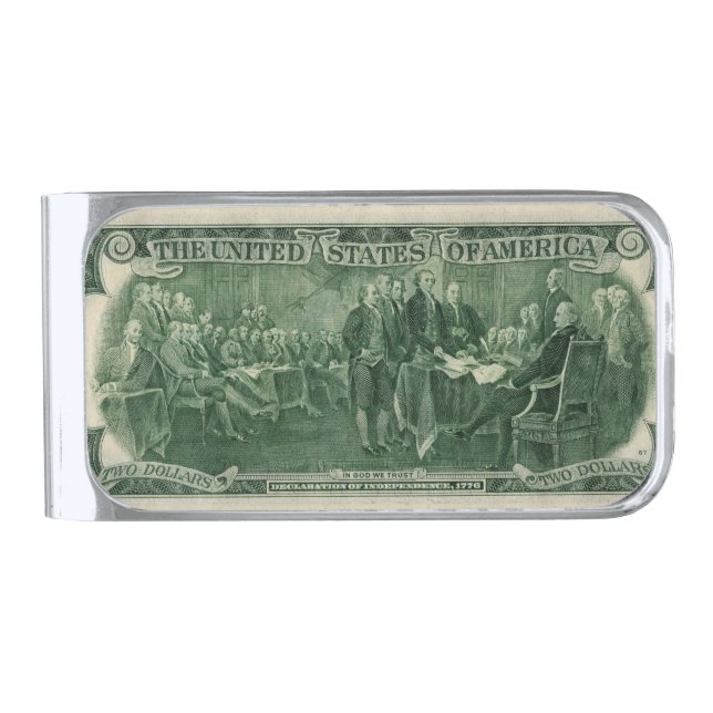 US Two Dollar Bill Silver Finish Money Clip (Front)