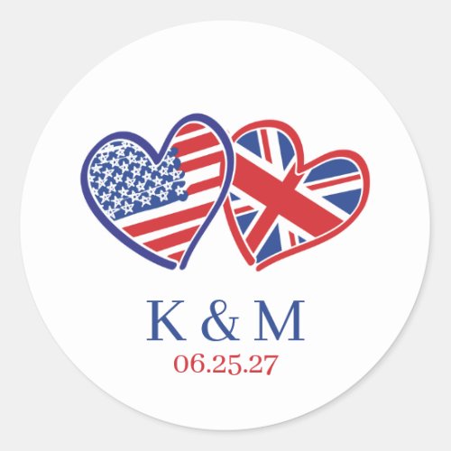 US UK Heart Flags Classic Round Sticker