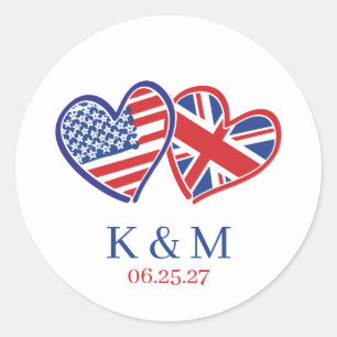 US UK Heart Flags Classic Round Sticker