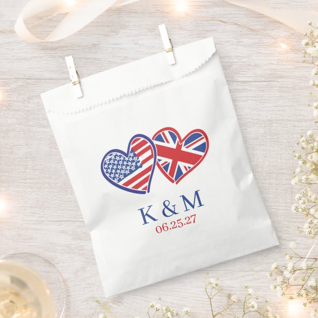 US UK Heart Flags Favor Bag (Clipped)