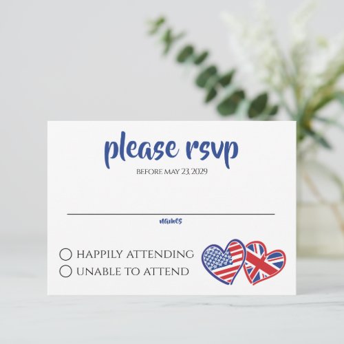 US UK Heart Flags RSVP Card