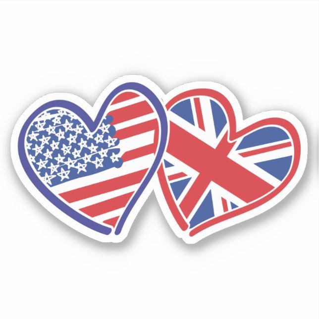 US UK Heart Flags Sticker (Front)