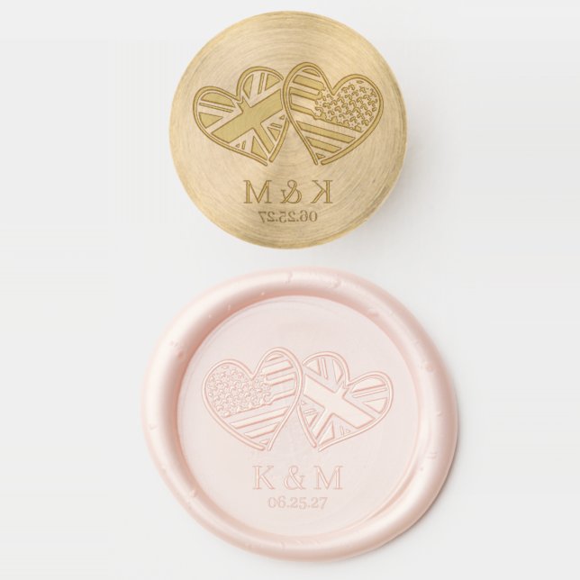 US UK Heart Flags Wax Seal Stamp (Stamped)