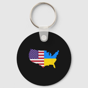 Us Ukraine Map America Ukrainian Flag Ukraine Amer Keychain