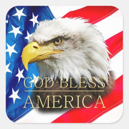 US USA Flag Eagle God Bless America Square Sticker