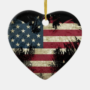 US/USA, SAD flag on black background Ceramic Ornament