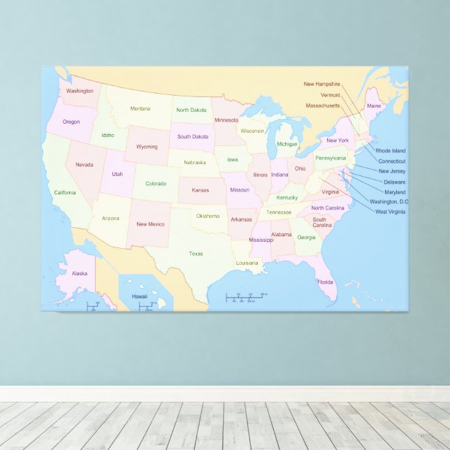 US USA United States Map 60x40 inch Canvas Print (Insitu(Wood Floor))