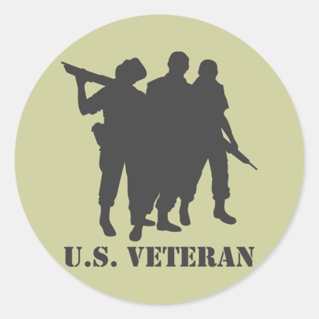US Veteran Black Classic Round Sticker (Front)