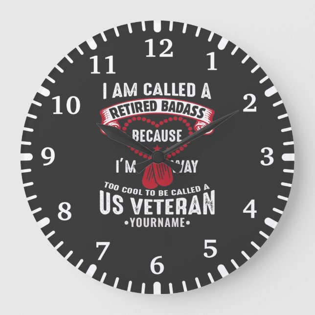 US Veteran Humor Retired Soldier Large Clock (Front)