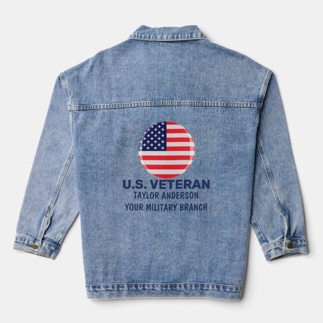 US Veteran Personalized Patriotic American Flag  D Denim Jacket (Back)