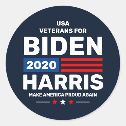 US Veterans for Biden Harris 2020 Proud Patriot Classic Round Sticker