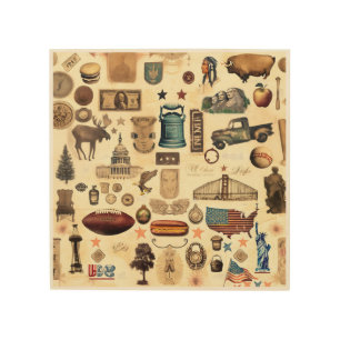 US vintage and nostalgic national symbols, relics Wood Wall Art