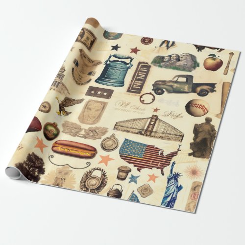 US vintage and nostalgic national symbols relics Wrapping Paper