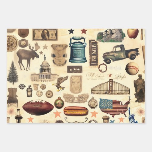 US vintage and nostalgic national symbols relics Wrapping Paper Sheets