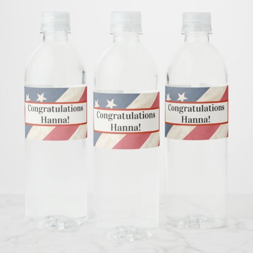 US Vintage Flag Graduation Party Personalized Water Bottle Label