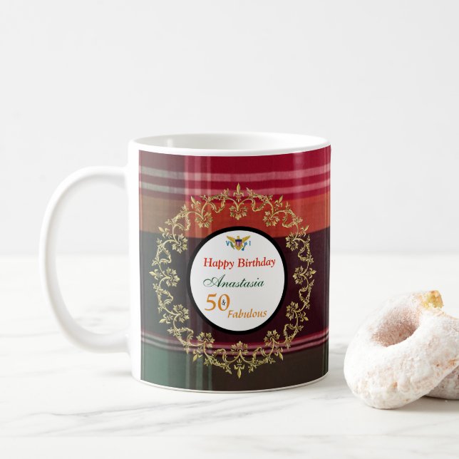 US Virgin Islands Flag 50 And Fabulous Birthday Coffee Mug (With Donut)