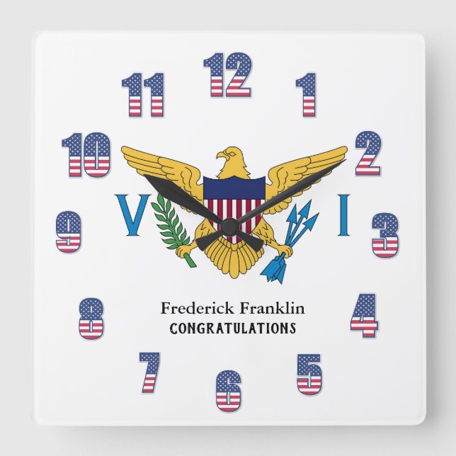 US Virgin Islands Flag American USA Tropical Square Wall Clock (Front)