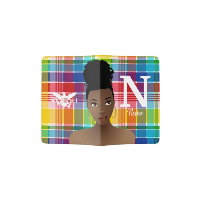 US Virgin Islands Flag, Black Woman, Madras Passport Holder (Opened)