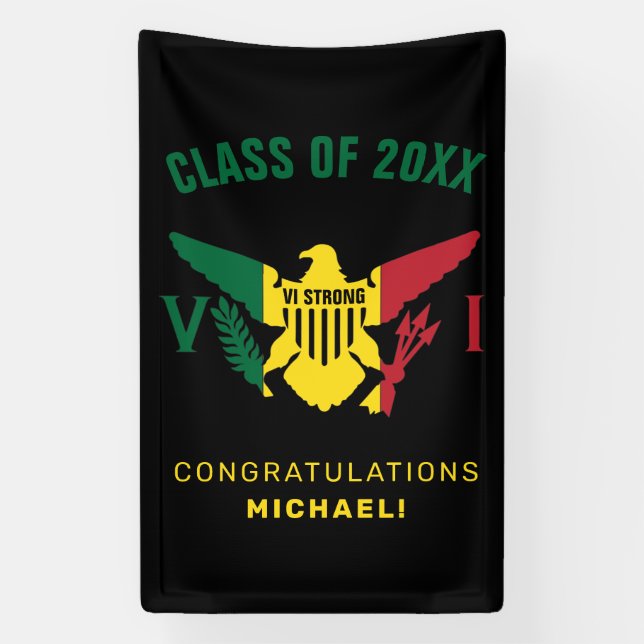 US Virgin Islands Flag, Class of, Green Yellow Red Banner (Vertical)