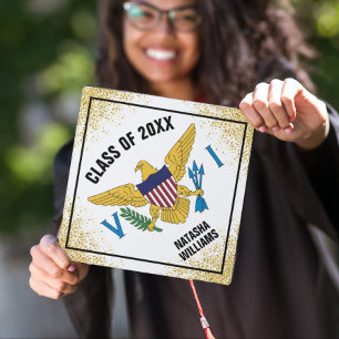 US Virgin Islands Flag, Gold Glitter Sparkles Graduation Cap Topper