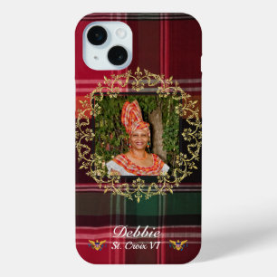 US Virgin Islands Flag Madras Gold Personalize iPhone 15 Plus Case