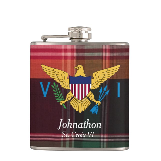 US Virgin Islands Flag Madras St. Croix USVI  Flask (Front)