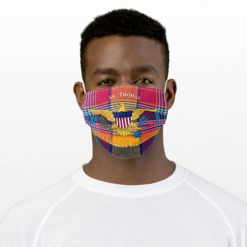 US Virgin Islands Flag Madras St Thomas USVI Adult Cloth Face Mask