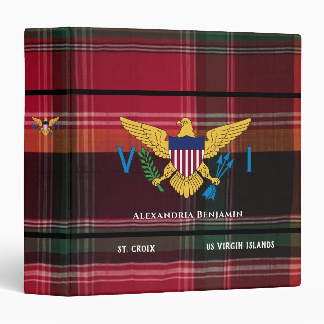 US Virgin Islands Flag St. Croix Madras Custom 3 Ring Binder (Front/Spine)