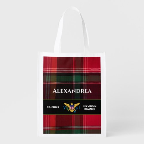 US Virgin Islands Flag St Croix Madras Custom Grocery Bag