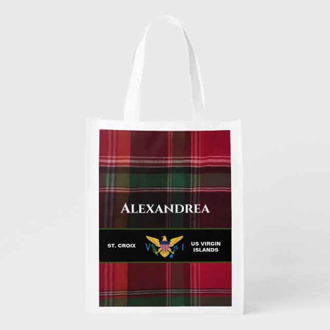 US Virgin Islands Flag St. Croix Madras Custom Grocery Bag (Front)