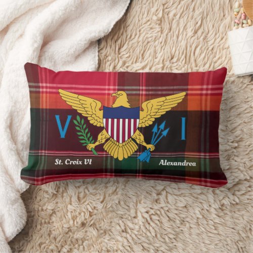 US Virgin Islands Flag St Croix Madras Custom  Lumbar Pillow
