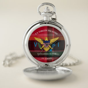 US Virgin Islands Flag St. Croix Madras Custom Pocket Watch