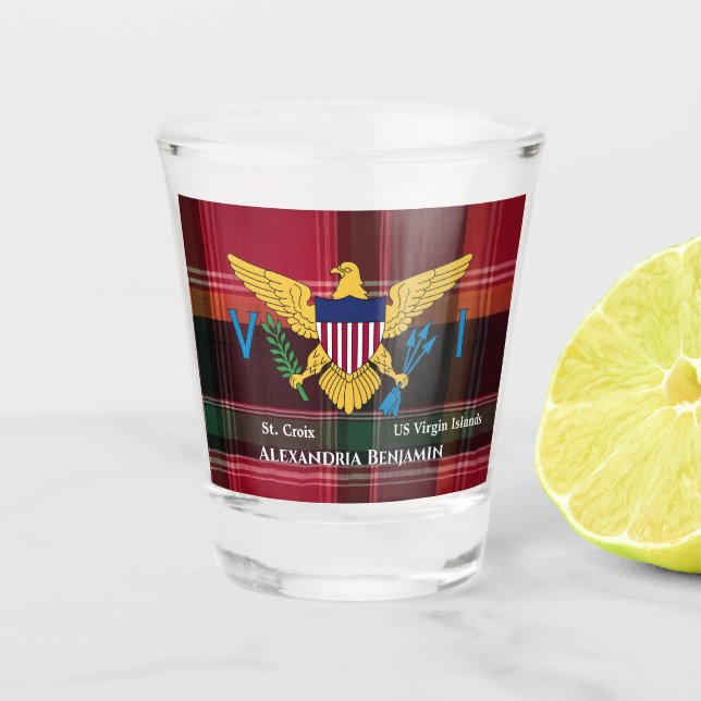 US Virgin Islands Flag St. Croix Madras Custom Shot Glass (Front)