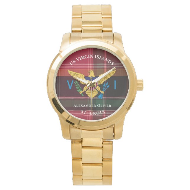 US Virgin Islands Flag St. Croix Madras Custom Watch (Front)