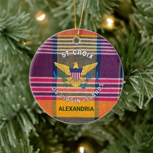 US Virgin Islands Flag St Croix Madras Plaid Ceramic Ornament