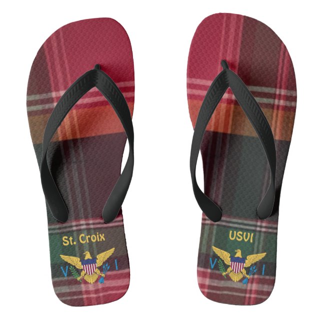 US Virgin Islands Flag St. Croix Madras USVI  Flip Flops (Footbed)