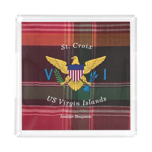US Virgin Islands Flag St Croix USVI Madras Acrylic Tray