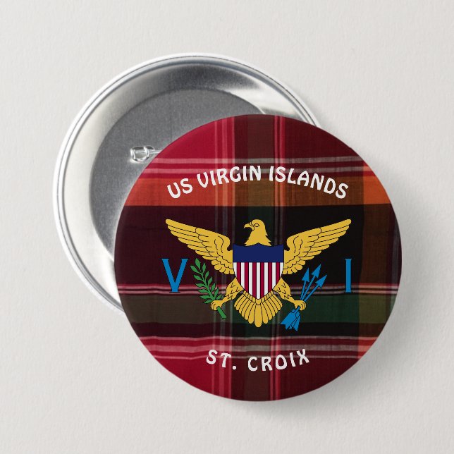 US Virgin Islands Flag St. Croix USVI Madras Button (Front & Back)