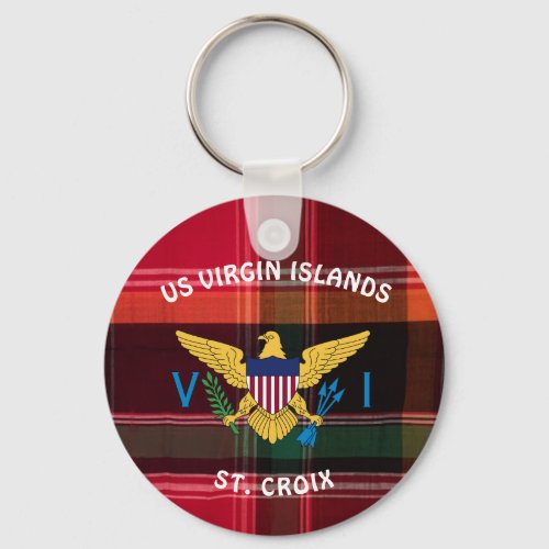 US Virgin Islands Flag St Croix USVI Madras Keychain