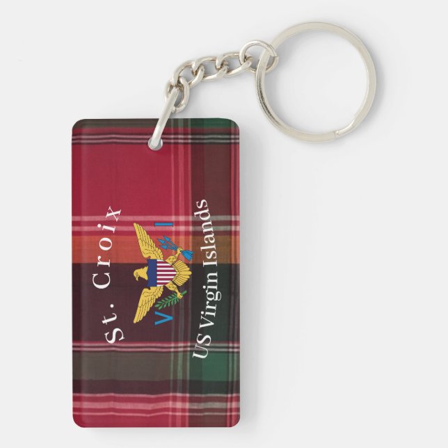US Virgin Islands Flag St. Croix USVI Madras Keychain (Back)