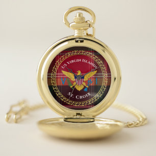 US Virgin Islands Flag St. Croix USVI Madras Pocket Watch