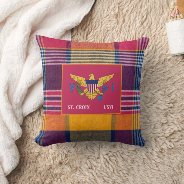 US Virgin Islands Flag St. Croix USVI Madras Throw Pillow (Blanket)