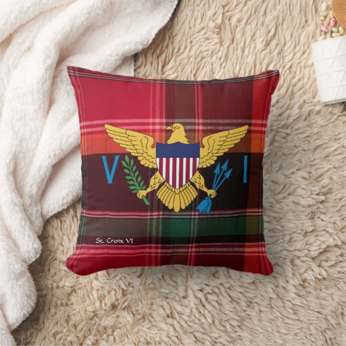 US Virgin Islands Flag St Croix USVI Madras  Throw Pillow