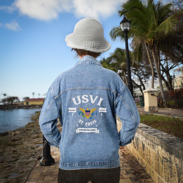 US Virgin Islands Flag St. Croix USVI Tropical Denim Jacket (US Virgin Islands Flag St. Croix USVI Denim Jacket is great to wear with U.S. Virgin Islands flag. )