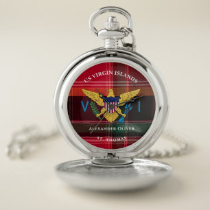 US Virgin Islands Flag St. Thomas Madras Custom Pocket Watch